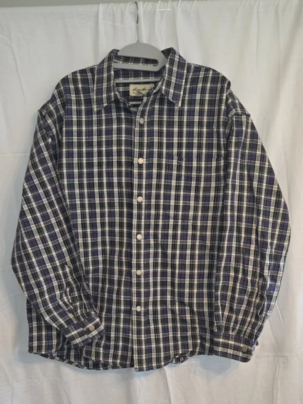J. Crew Men's Button-Up Shirt Blue White Plaid Long Sleeve Linen Spread Collar L